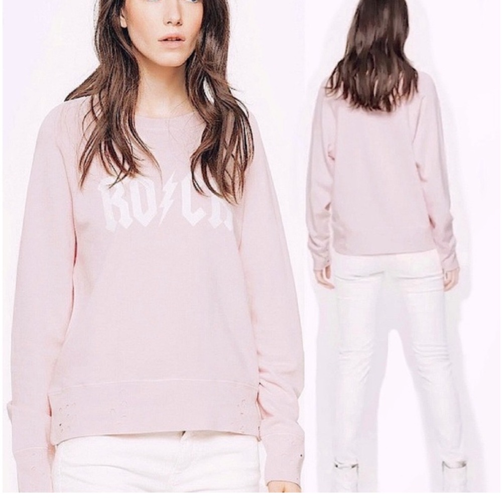 ZADIG & VOLTAIRE pink white ROCK UPPER PRINT SPUS SWEATER scoop neck sweatshirt - Picture 3 of 14
